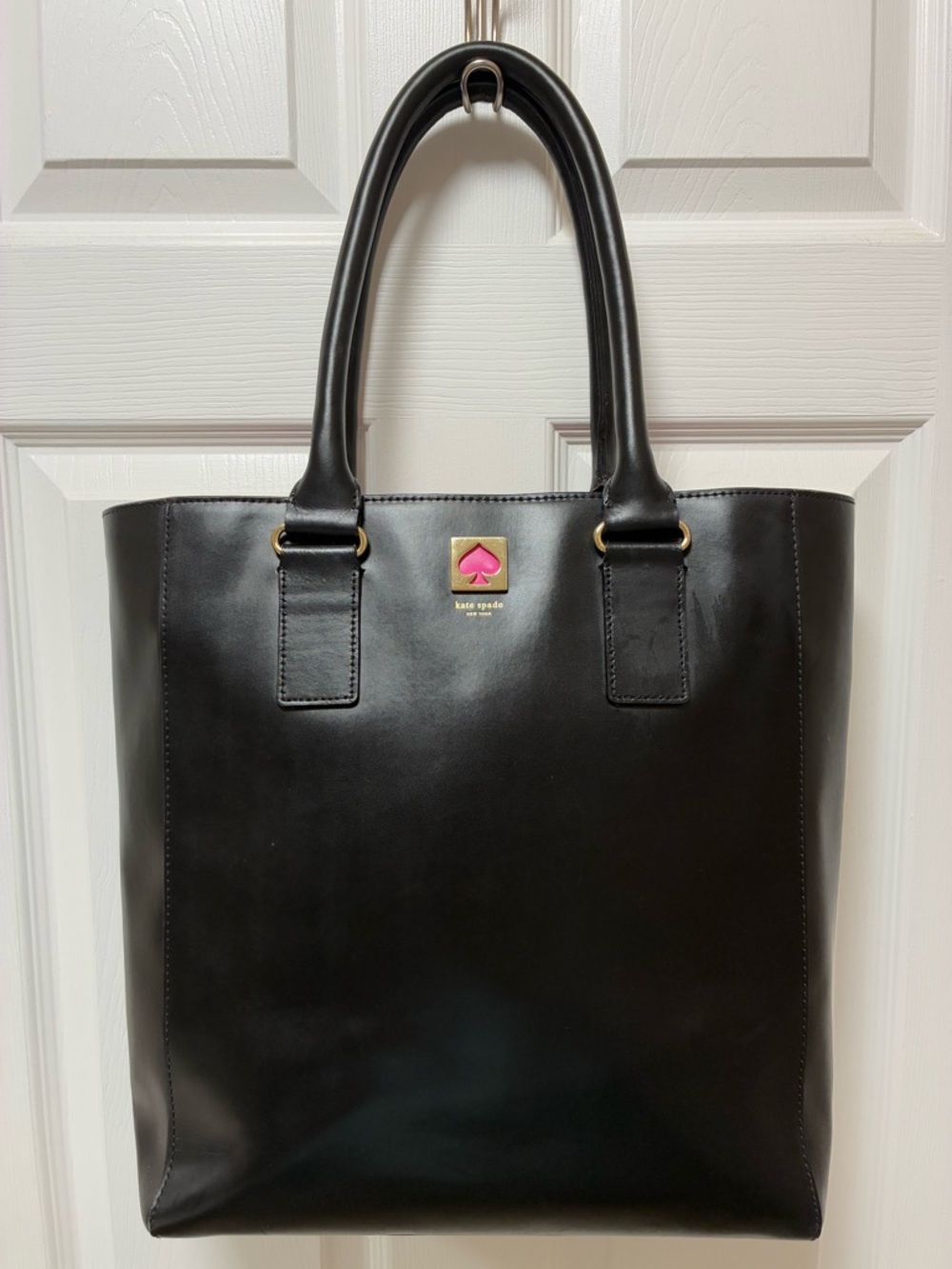 Kate Spade Extra Large Black Leather Tote/Shoulder Bag Pink Interior EUC! - Picture 5 of 15